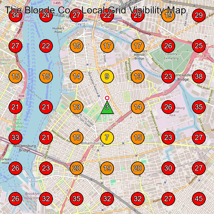 The Blonde Co GeoGrid visibility map for Hair Salon in Brooklyn